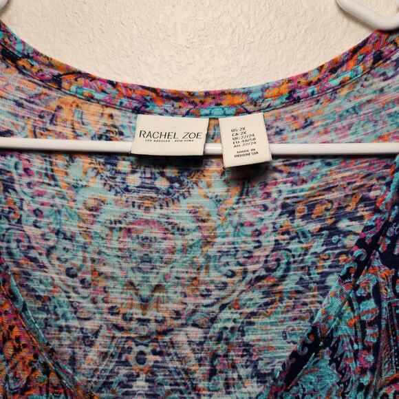 Rachel Zoe 2XL short sleeve Colorful stretch flowy Slouchy top shirt blue orange - Picture 3 of 4